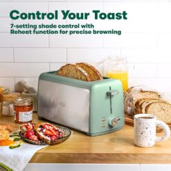 BELLA 4 Slice Toaster, Long Slot & Removable Crumb Tray, 7 Shading Options with Auto Shut Off, Cancel & Reheat Button, Toast Bread & Bagel, Stainless Steel & Sage - 4