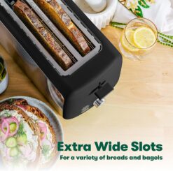 BELLA 4 Slice Toaster, Long Slot & Removable Crumb Tray, 7 Shading Options with Auto Shut Off, Cancel & Reheat Button, Toast Bread & Bagel, Stainless Steel & Black - 3