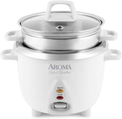 Aroma Housewares 6-Cup (Cooked yield ) / 1.2Qt. Select Stainless Pot-Style Rice Cooker, & Food Steamer, One-Touch Operation, White