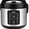 Aroma Housewares ARC-1120SBL SmartCarb Cool-Touch Stainless Steel Rice Multicooker Food Steamer, Slow Cooker with Non-Stick Inner Pot and Steam Tray, 20-Cup(cooked)/ 5Qt, Black