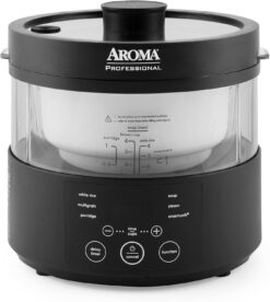 Aroma Housewares Professional 8-Cup (Cooked) SmartCarb Multicooker and Flavor-Lock Food Steamer for Low-Carb Rice and Grains, Glass Inner Pot, Black (AMC-800), Transparent Glass, 4 Cup Uncooked Rice