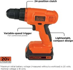BLACK+DECKER 20V MAX Drill & Home Tool Kit, 34 Piece (BDCD120VA) , Orange