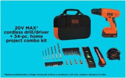 BLACK+DECKER 20V MAX Drill & Home Tool Kit, 34 Piece (BDCD120VA) , Orange
