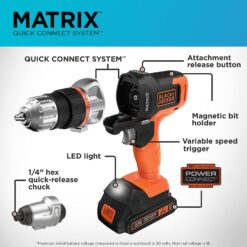 BLACK+DECKER 20V MAX Matrix Cordless Drill Combo Kit, 2-Tool (BDCDMT120IA)