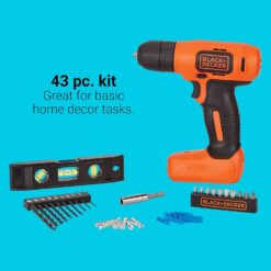 BLACK+DECKER 8V MAX Cordless Drill + 43 pc. Home Decor Project Kit (BDCD8HDPK)