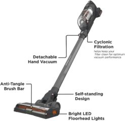 BLACK+DECKER POWERSERIES+ 20V MAX Cordless Vacuum, LED Floor Lights, Lightweight, Portable, Battery Included (BHFEA18D1), Gray