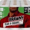 Brawny Tear-A-Square Paper Towels, 12 Double Rolls = 24 Regular Rolls, 3 Sheet Size Options, Quarter Size Sheets