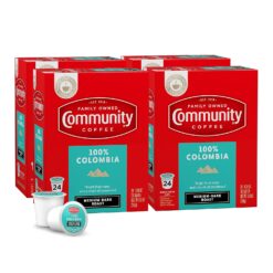 Community Coffee 100% Colombia 96 Count Coffee Pods, Medium Dark Roast, Compatible with Keurig 2.0 K-Cup Brewers