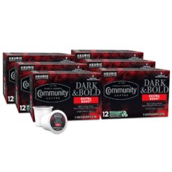 Community Coffee Dark & Bold Exxtra Boost 72 Count Coffee Pods, Compatible with Keurig 2.0 K-Cup Brewers, 12 Count (Pack of 6)