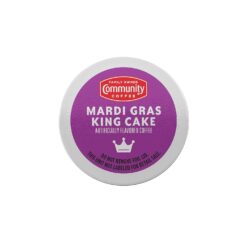 Community Coffee Flavored Medium Roast Single Serve KCup Pod Box of Pods, Mardi Gras King Cake, 18 Count