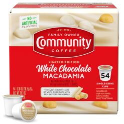 Community Coffee Limited Edition White Chocolate Macadamia 54 count Flavored Coffee Pods, Medium Roast Compatible with Keurig 2.0 K-Cup Brewers