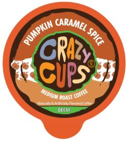 Crazy Cups Decaf Flavored Coffee, Decaf Pumpkin Caramel Spice, Recyclable Single Serve Decaffeinated Pumpkin Spice Coffee Pods for Keurig K Cups Machines, Brew Hot or As Iced Coffee, 80 Count