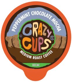 Crazy Cups Decaf Flavored Coffee Pods, Peppermint Chocolate Mocha, Decaffeinated Coffee for Keurig K Cups Machines, Hot or Iced Coffee, Decaf Coffee in Recyclable Pods (88 Count, Pack of 4)