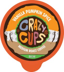 Crazy Cups Decaf Flavored Vanilla Pumpkin Spice Coffee Pods, Recyclable Medium Roast Single Serve for Keurig K Machines, Brew Hot or Iced (88 Count, Pack of 4)