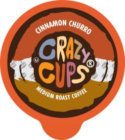 Crazy Cups Flavored Cinnamon Churro Single Serve Coffee for Keurig K-Cups Machines, Medium Roast in Recyclable Pods, (88 Count, Pack of 4)