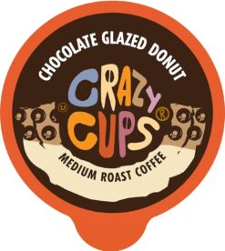Crazy Cups Flavored Coffee Pods, Chocolate Glazed Donut, Chocolate Coffee Pods, Single Serve Coffee for Keurig K Cups Machines, Hot or Iced Coffee, Medium Roast Coffee in Recyclable Pods, 80 Count