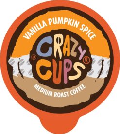 Crazy Cups Flavored Coffee Pods, Vanilla Pumpkin Spice Coffee, Single Serve Coffee for Keurig K Cups Machines, Hot or Iced Coffee, Medium Roast Coffee In Recyclable Pods (88 Count, Pack of 4)