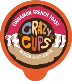 Crazy Cups Flavored Coffee Pods for Single Serve Keurig K Cups Machines, Cinnamon French Toast, Hot or Iced Coffee, Recyclable Pods (88 count, Pack of 4)