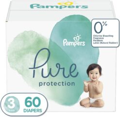 Diapers Size 3, 60 Count - Pampers Pure Protection Disposable Baby Diapers, Hypoallergenic and Unscented Protection, Super Pack (Old Version)