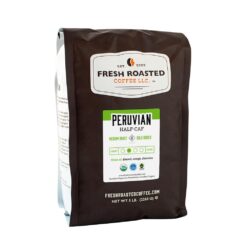 Fresh Roasted Coffee, Fair Trade Organic Peruvian Water-Processed Half-Caf, 5 lb (80 oz), Kosher, Medium Roast, Ground