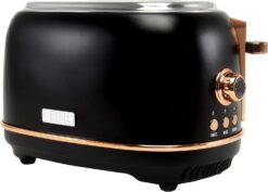 HADEN Heritage Bread Toaster - 2-Slice Wide Slot Toaster with Button Settings, Removable Crumb Tray with Bagel and Defrost Settings (Black and Copper)