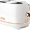 HADEN Heritage Bread Toaster - 2-Slice Wide Slot Toaster with Button Settings, Removable Crumb Tray with Bagel and Defrost Settings (Ivory and Copper)
