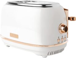HADEN Heritage Bread Toaster - 2-Slice Wide Slot Toaster with Button Settings, Removable Crumb Tray with Bagel and Defrost Settings (Ivory and Copper)