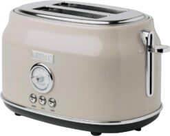 Haden DORSET, Stainless Steel Retro Toaster with Adjustable Browning Control and Cancel, Defrost and Reheat Settings (Putty, 2 Slice)