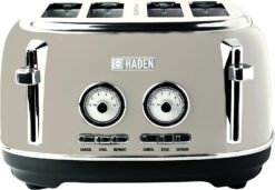 Haden DORSET, Stainless Steel Retro Toaster with Adjustable Browning Control and Cancel, Defrost and Reheat Settings (Putty, 4 Slice)