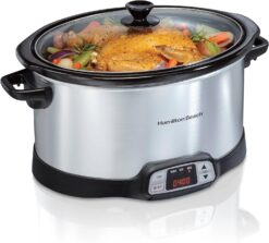 Hamilton Beach 8 Quart Programmable Slow Cooker with Three Temperature Settings, Dishwasher Safe Crock and Lid, Silver (33480)