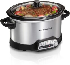 Hamilton Beach Programmable Slow Cooker with Flexible Easy Programming, 5 Cooking Times, Dishwasher-Safe Crock, Lid, 4 Quart, Silver