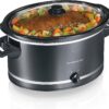 Hamilton Beach Slow Cooker with 3 Cooking Settings, Dishwasher-Safe Stoneware Crock & Glass, 8-Quart Built-In Lid Rest, Black