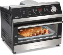 Hamilton Beach Toaster Oven Air Fryer Combo, Includes Bake, Broil, and Toast, Fits 12” Pizza, 1800 Watts, 10 Cooking Modes + Digital Controls, Black & Stainless Steel
