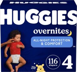 Huggies Overnites Size 4 Overnight Diapers (22-37 lbs), 116 Ct (2 Packs of 58), Packaging May Vary