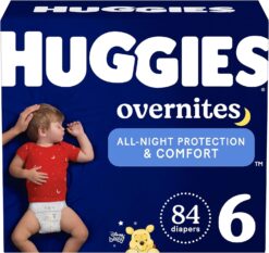 Huggies Overnites Size 6 Overnight Diapers (35+ lbs), 42 Count (Pack of 2), Total 84 Count, Packaging May Vary