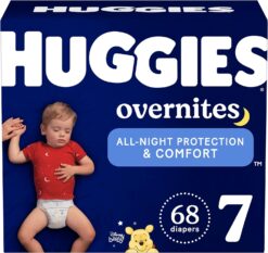 Huggies Overnites Size 7 Overnight Diapers (41+ lbs), 68 Ct (2 Packs of 34), Packaging May Vary