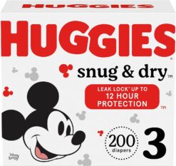 Huggies Size 3 Diapers, Snug & Dry Baby Diapers, Size 3 (16-28 lbs), 200 Count (4 Packs of 50), Packaging May Vary