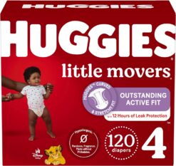 Huggies Size 4 Diapers, Little Movers Baby Diapers, Size 4 (22-37 lbs), 120 Count