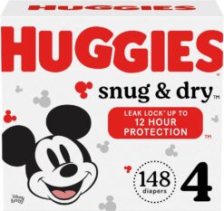 Huggies Size 4 Diapers, Snug & Dry Baby Diapers, Size 4 (22-37 lbs), 148 Count