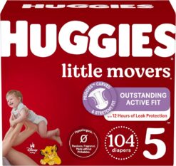 Huggies Size 5 Diapers, Little Movers Baby Diapers, Size 5 (27+ lbs), 104 Count