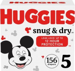 Huggies Size 5 Diapers, Snug & Dry Baby Diapers, Size 5 (27+ lbs), 156 Count (2 Packs of 78), Packaging May Vary