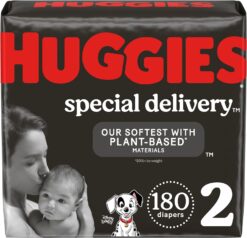 Huggies Special Delivery Hypoallergenic Baby Diapers Size 2 (12-18 lbs), 180 Ct, Fragrance Free, Safe for Sensitive Skin