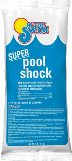 In The Swim Super Pool Shock Swimming Pool Sanitizer - Fast Dissolving, Non-Stabilized - 70% Available Chlorine - 24 x 1 Pound Bags