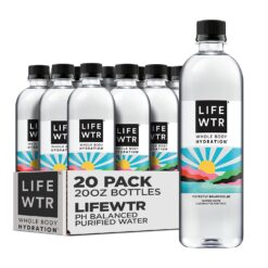 LIFEWTR Premium Purified Water, pH Balanced with Electrolytes, 100% recycled plastic bottles, 20 Fl Oz (Pack of 20), Packaging May Vary