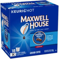 Maxwell House, Original Roast, Medium Roast, K-Cup Single Serve Coffee, 18 Count, 6.2oz Box (Pack of 2)