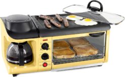 Nostalgia 3-in-1 Breakfast Station - Includes Coffee Maker, Non-Stick Griddle, and 4-Slice Toaster Oven - Versatile Breakfast Maker with Timer - Yellow