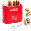 Nostalgia Coca-Cola 2 Slot Bun Mini Tongs, Hot Dog Toaster Works with Chicken, Turkey, Veggie Links, Sausages and Brats, Retro Red