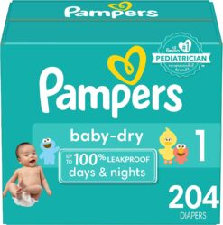 Pampers Baby Dry Diapers - Size 1, 204 Count, Absorbent Disposable Diapers