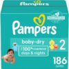 Pampers Baby Dry Diapers - Size 2, 186 Count, Absorbent Disposable Diapers