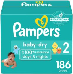 Pampers Baby Dry Diapers - Size 2, 186 Count, Absorbent Disposable Diapers